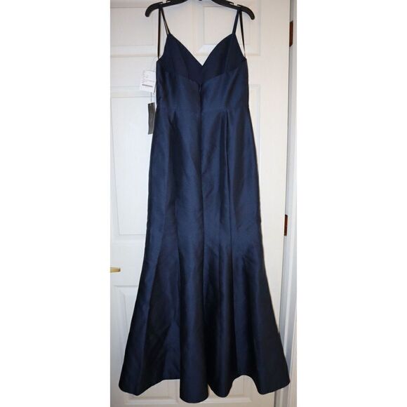 Alfred Sung D758 Women's Sz 4 Midnight Surplice Satin Twill Trumpet Dress $242 - Picture 2 of 8